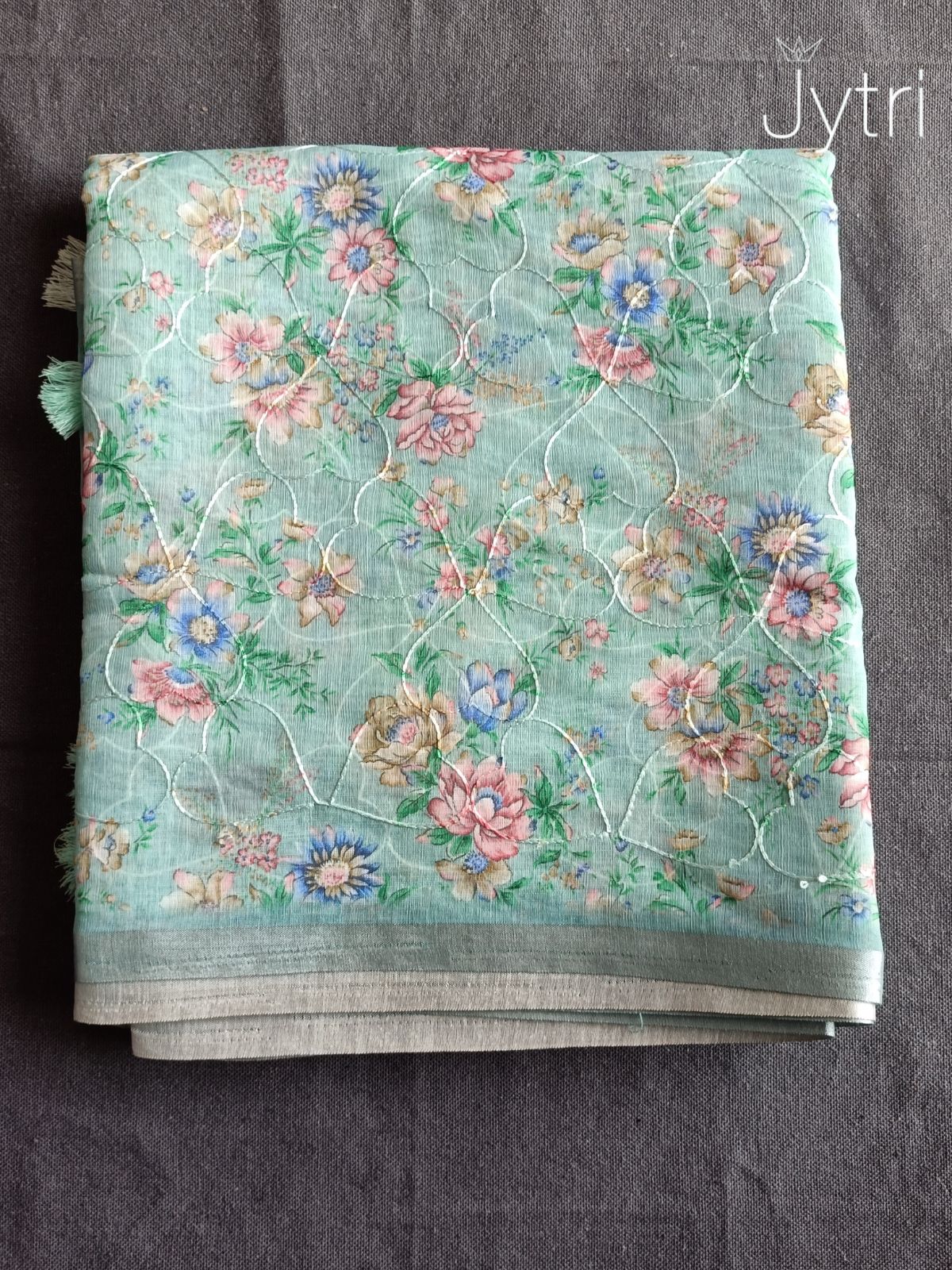 Pastel Green Silver Zari Border Linen Cotton Saree