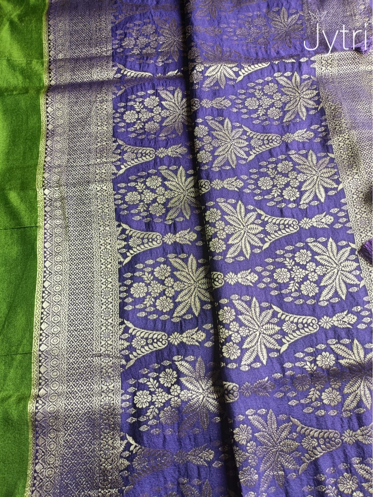 Olive Green Georgette Saree with Zari Work
