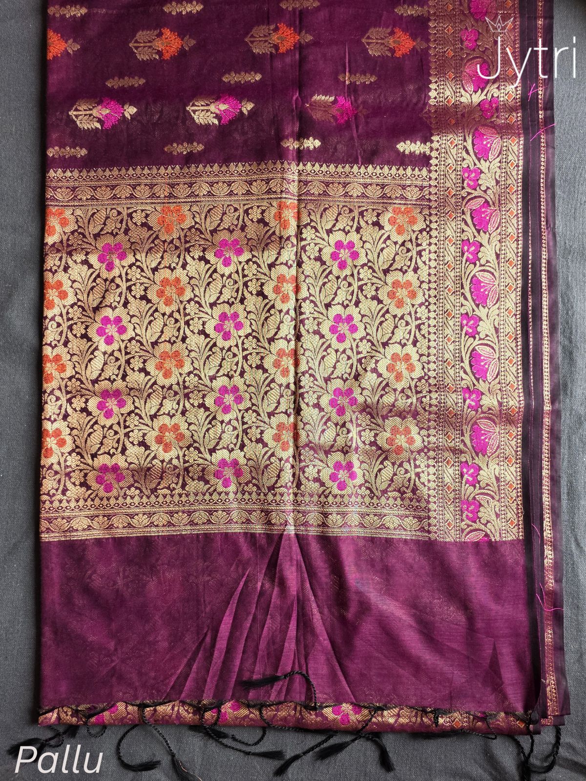 Plum Wine Cotton Silk Saree with Threadwork