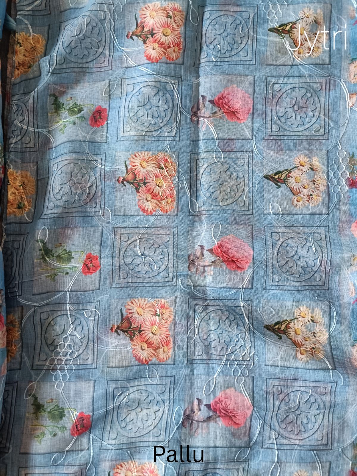 Pastel Blue Silver Zari Border Linen Cotton Saree