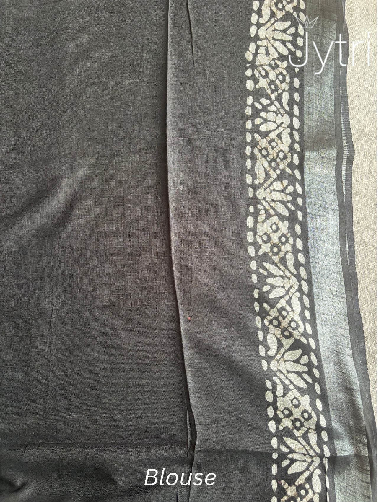Black Saree with Batik Prints
