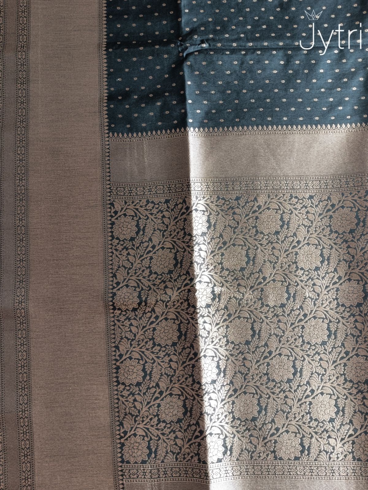 Black Raw Silk Saree with Zari Border