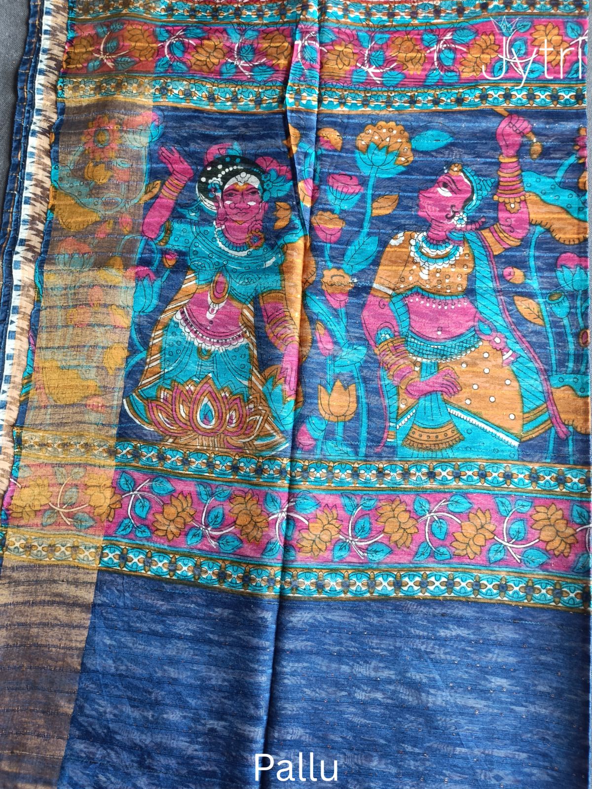 Blue Kalamkari Print Pallu