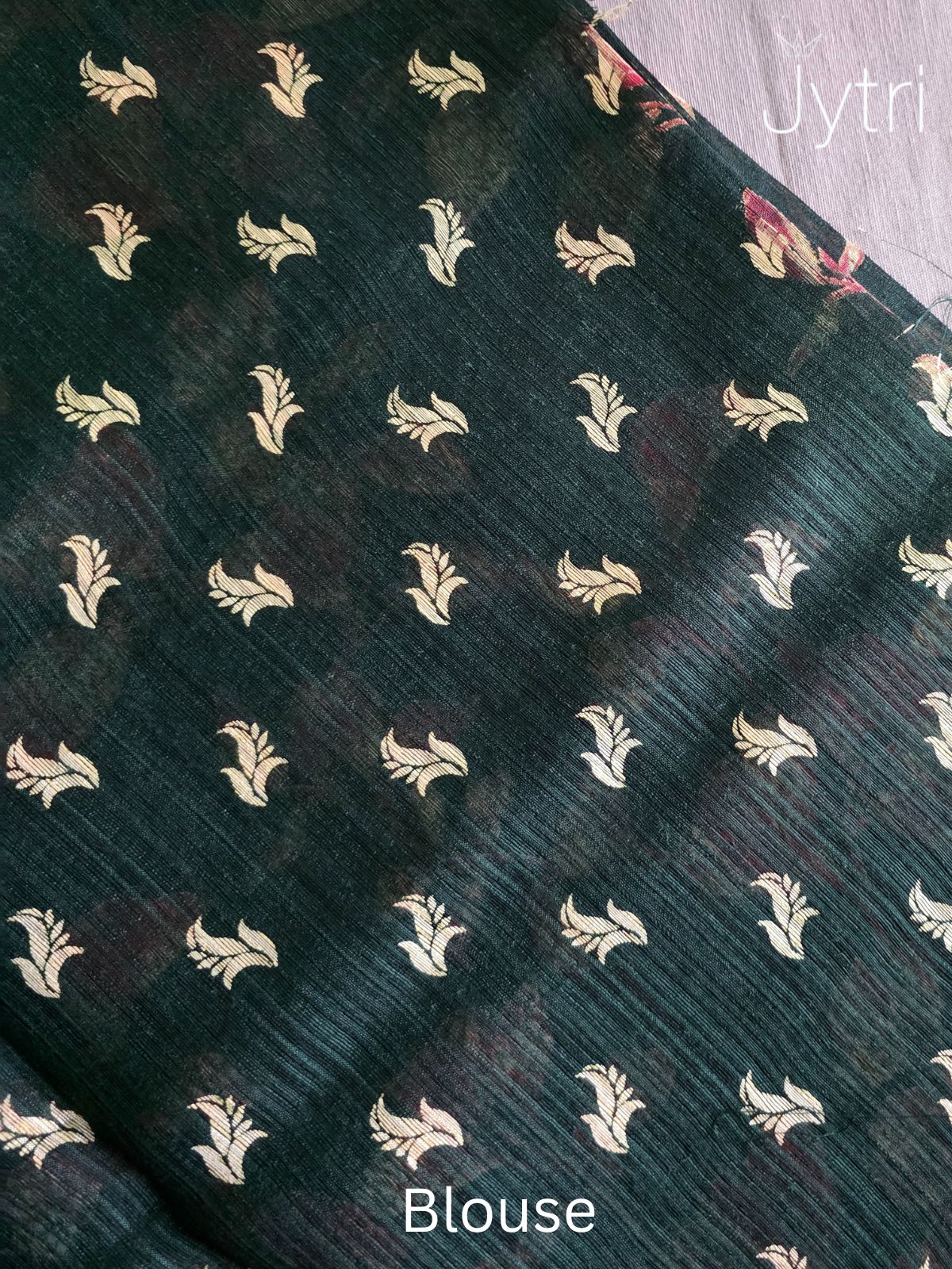 Bottle Green Jute Cotton Saree Blouse Piece