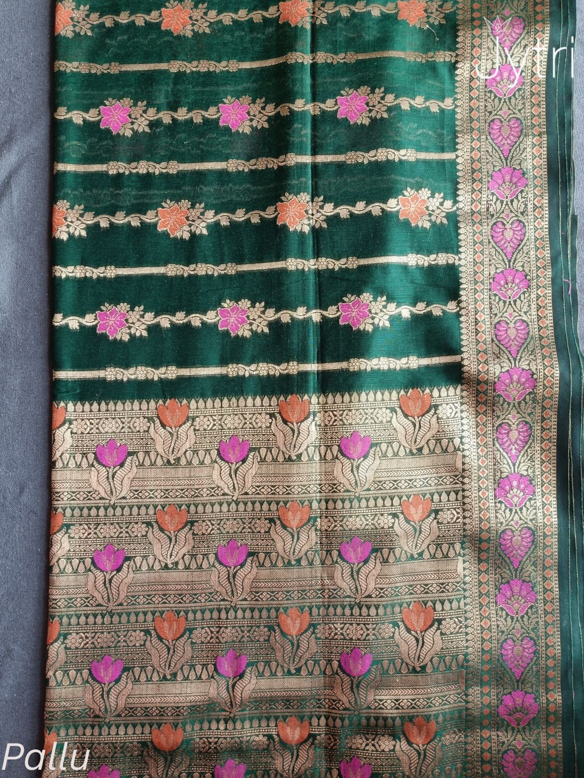 Dark Green Cotton Silk Saree with Zari Border