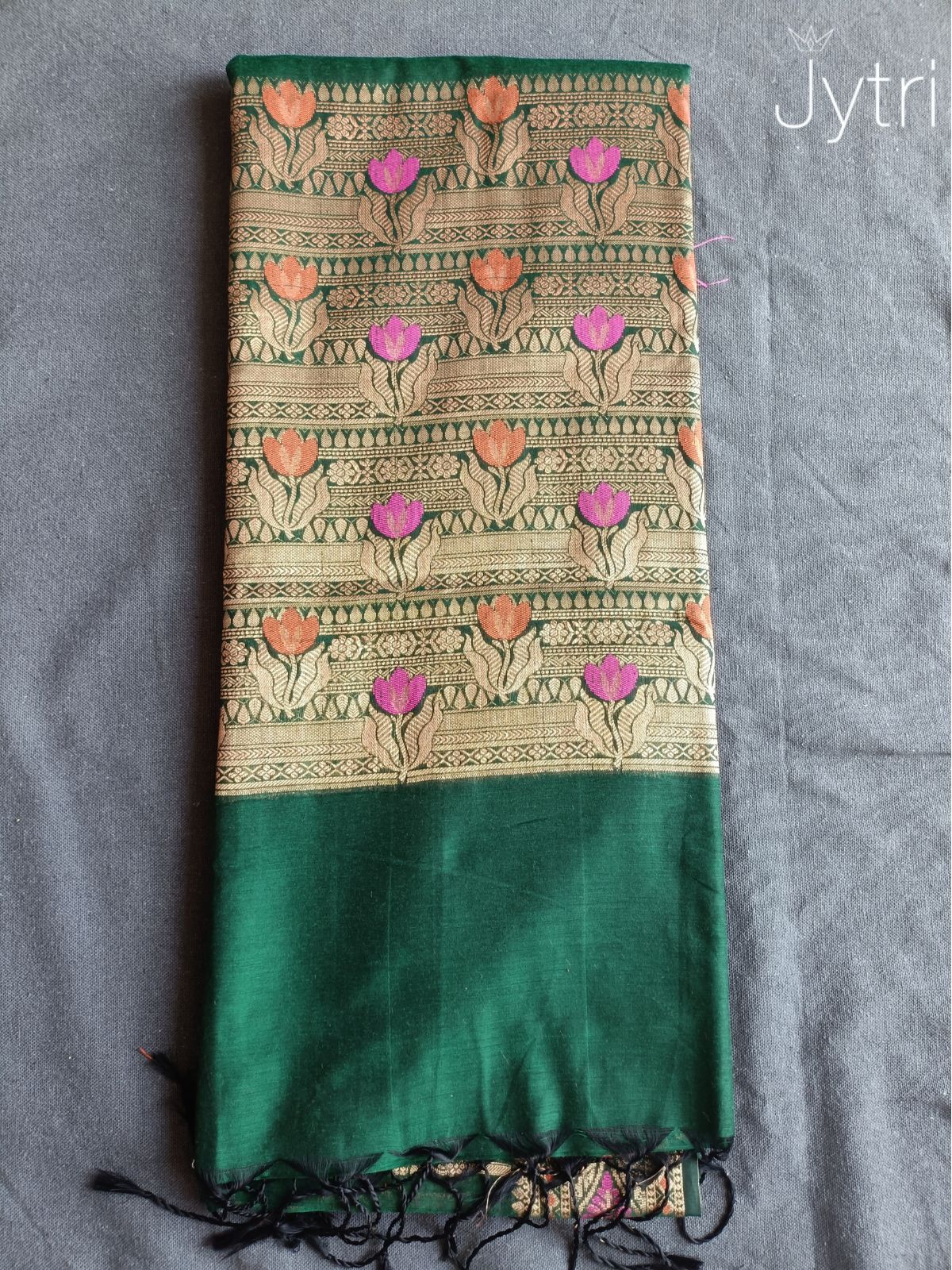 Dark Green Cotton Silk Saree