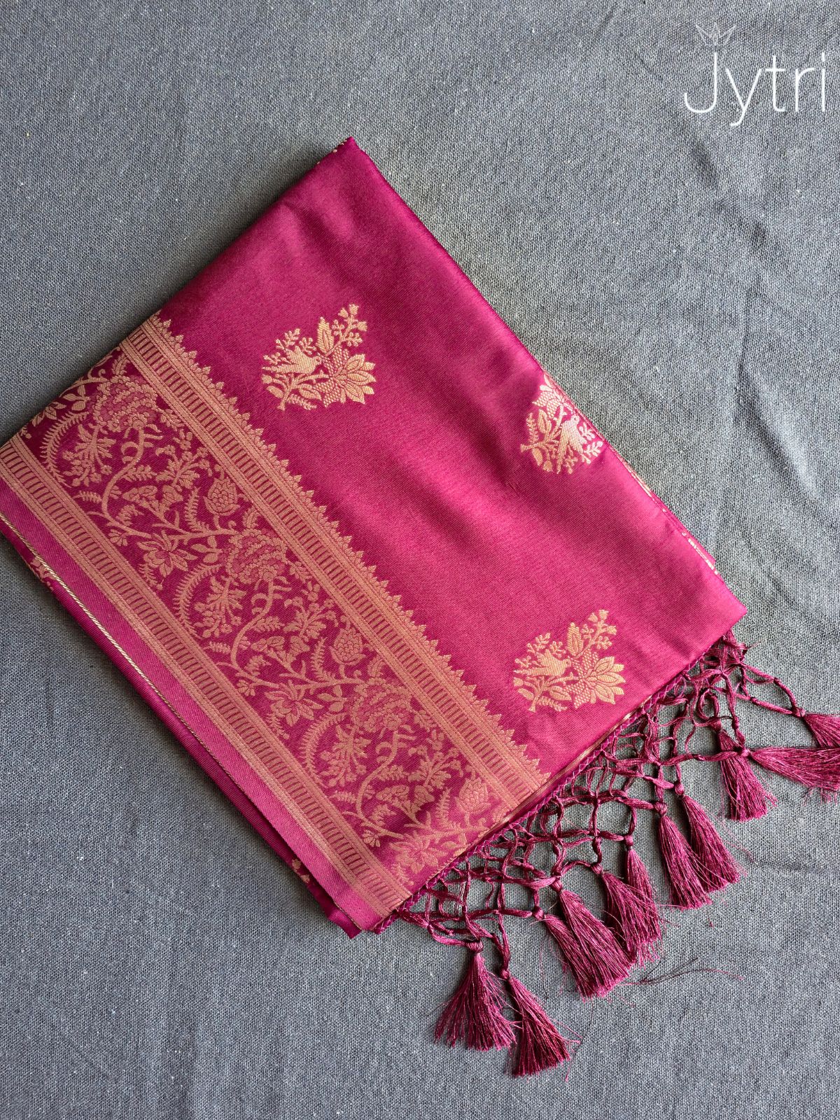 Dark Maroon Crepe Silk Saree with Zari Work