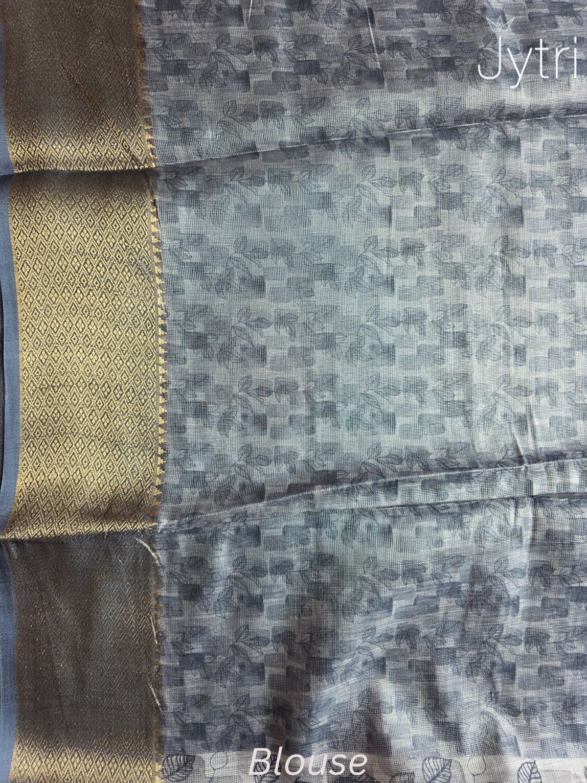 Grey Blouse Piece with Digital Prints