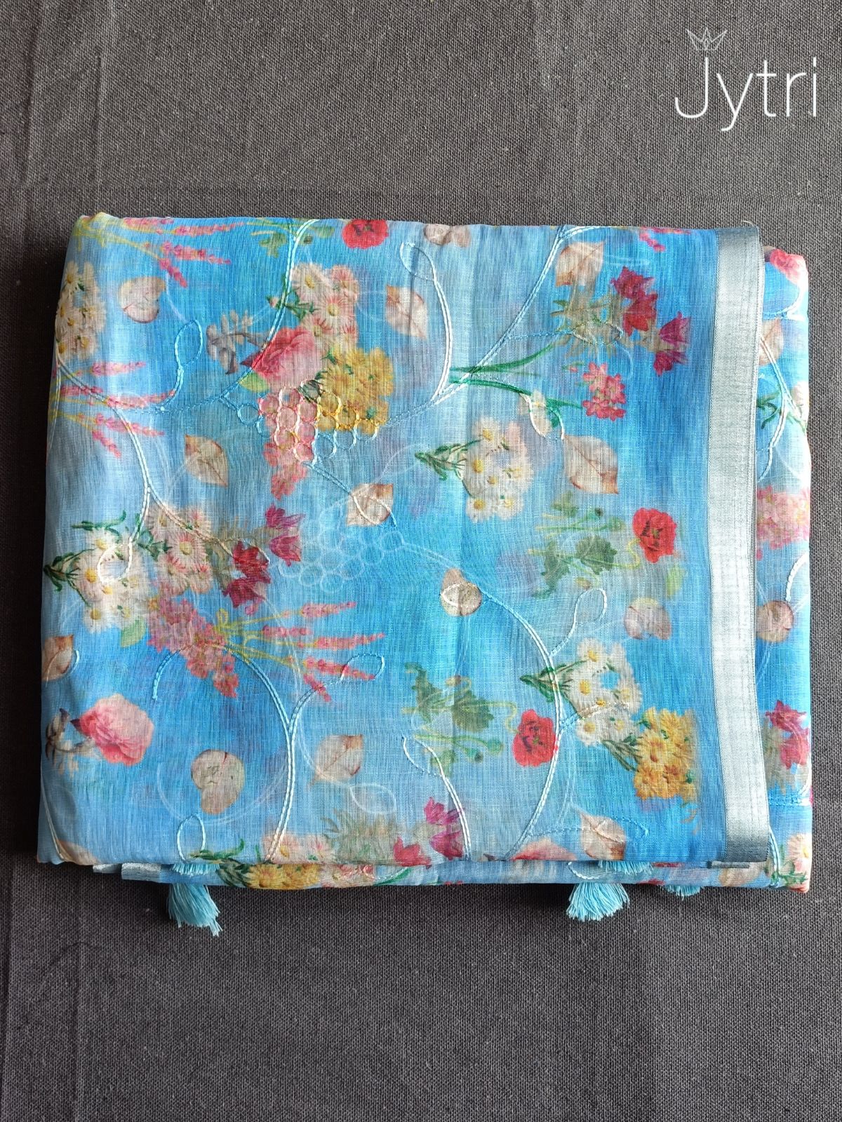 Pastel Blue Silver Zari Border Linen Cotton Saree