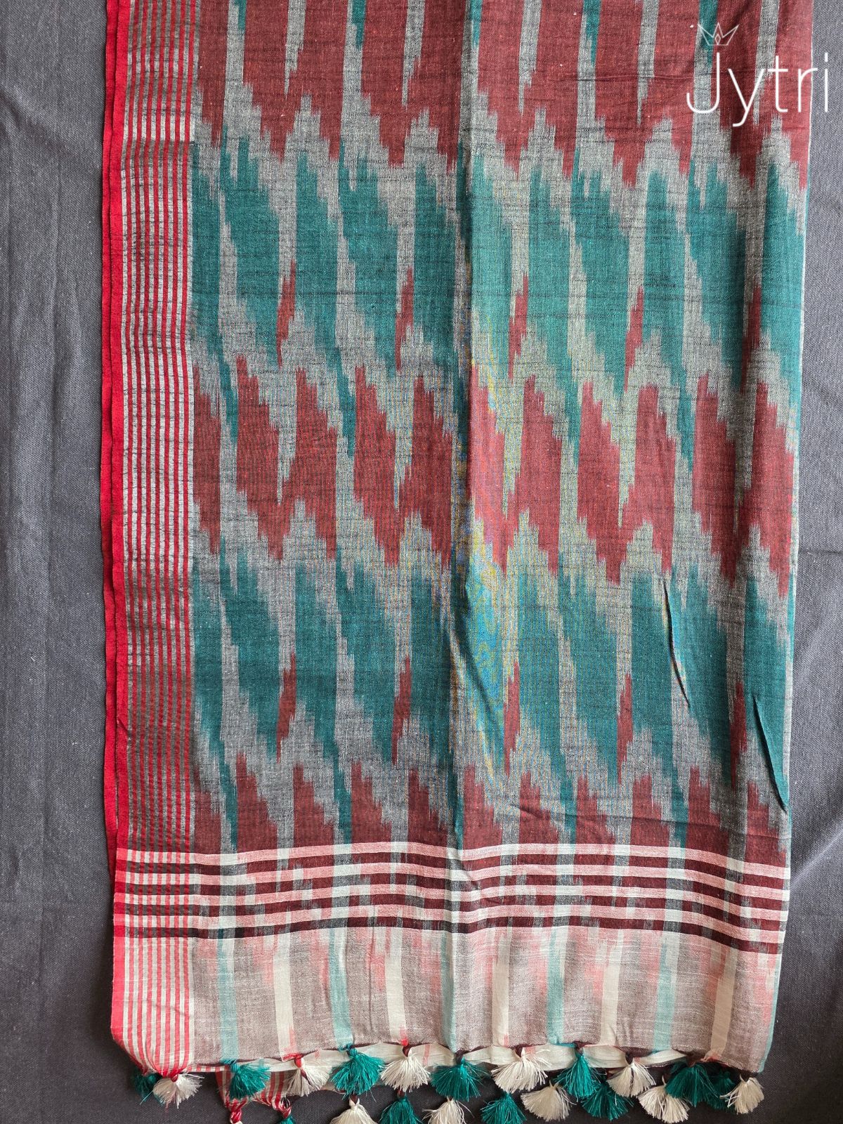 Off White and Grey Ikkat Saree
