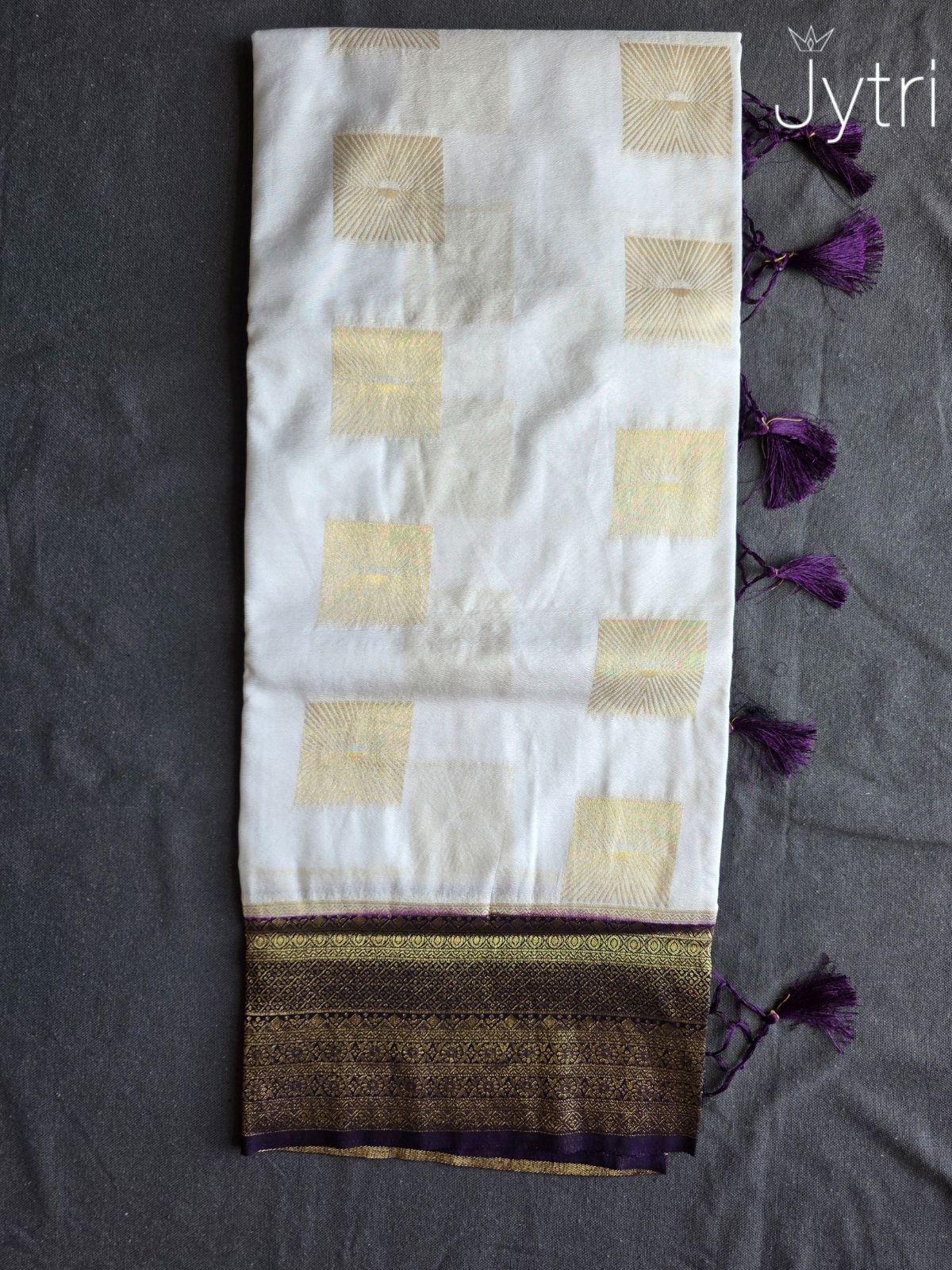 Off White Georgette Saree with Purple Border