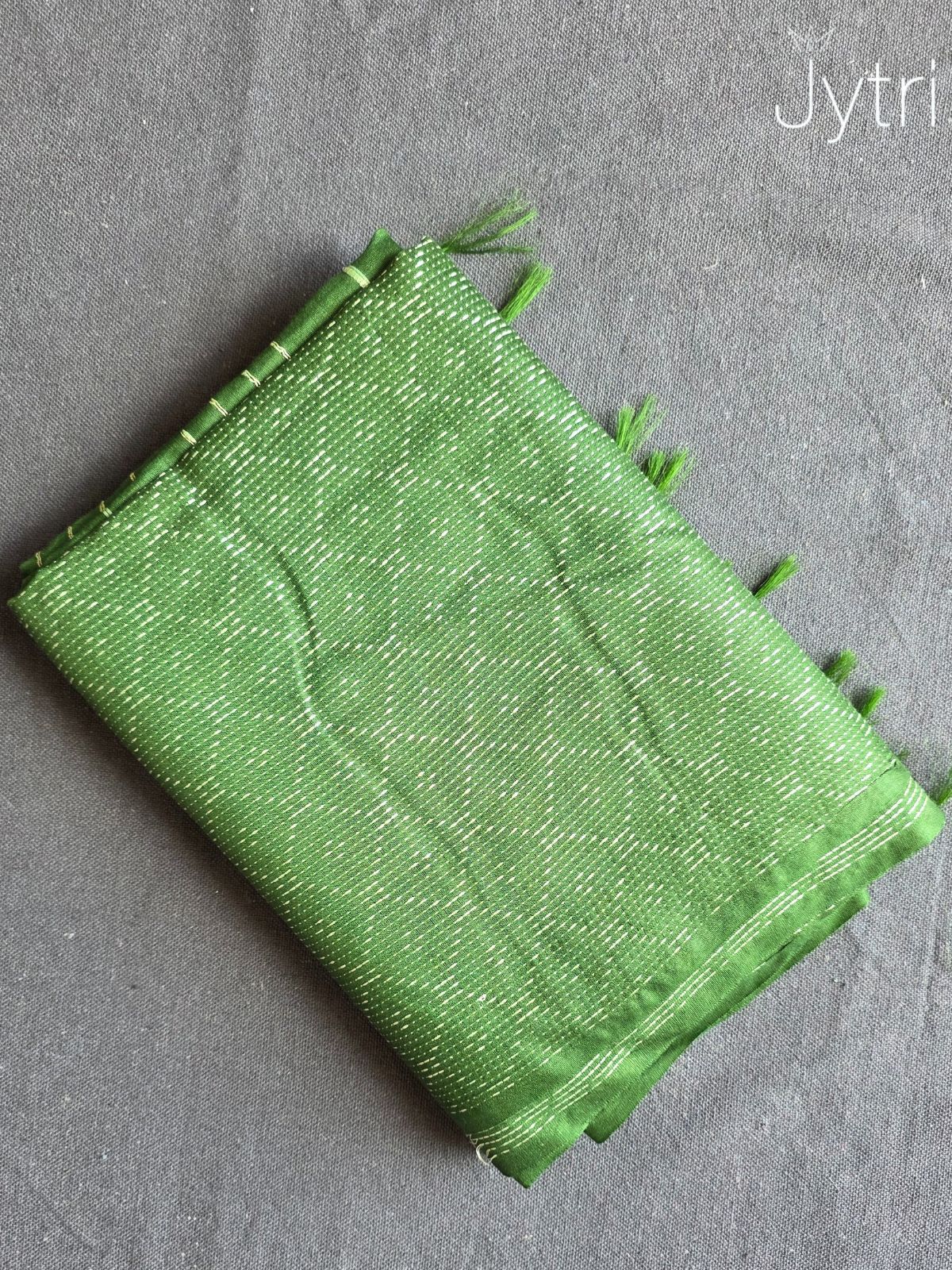 Olive Green Bhagalpuri Saree with Threadwork