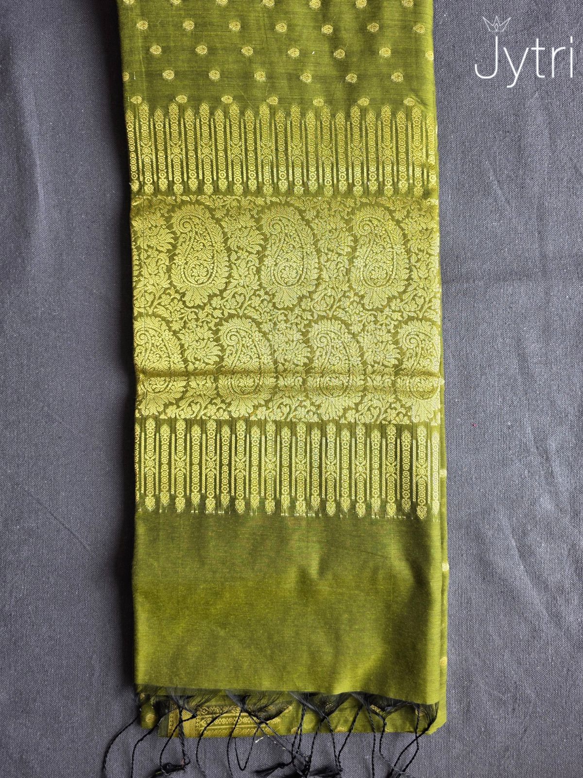 Olive Green Cotton Silk Saree