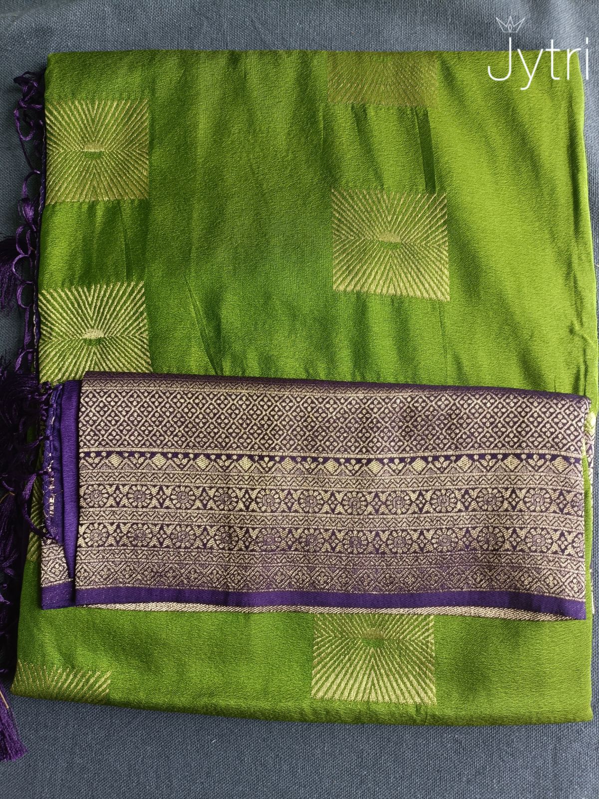 Olive Green Georgette Saree with Purple Border