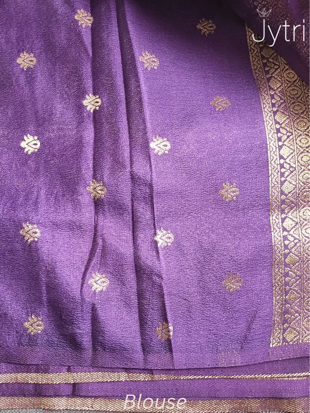 Orange Saree with Purple Blouse Piece