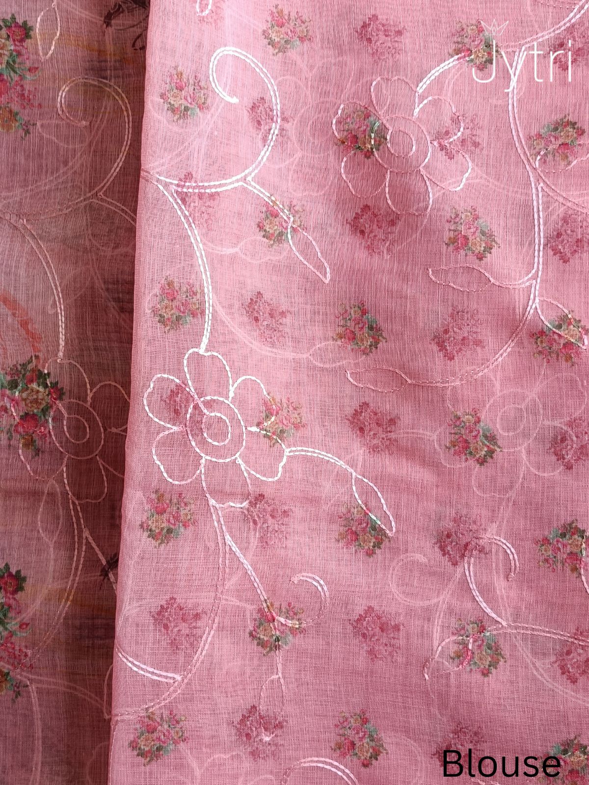 Parrot Pink Linen Cotton Saree Blouse