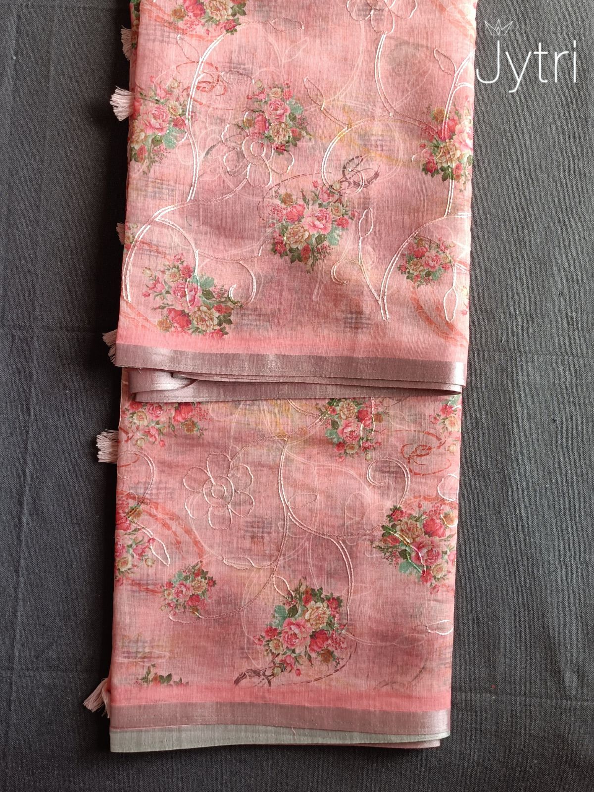 Parrot Pink Silver Zari Border Linen Cotton Saree
