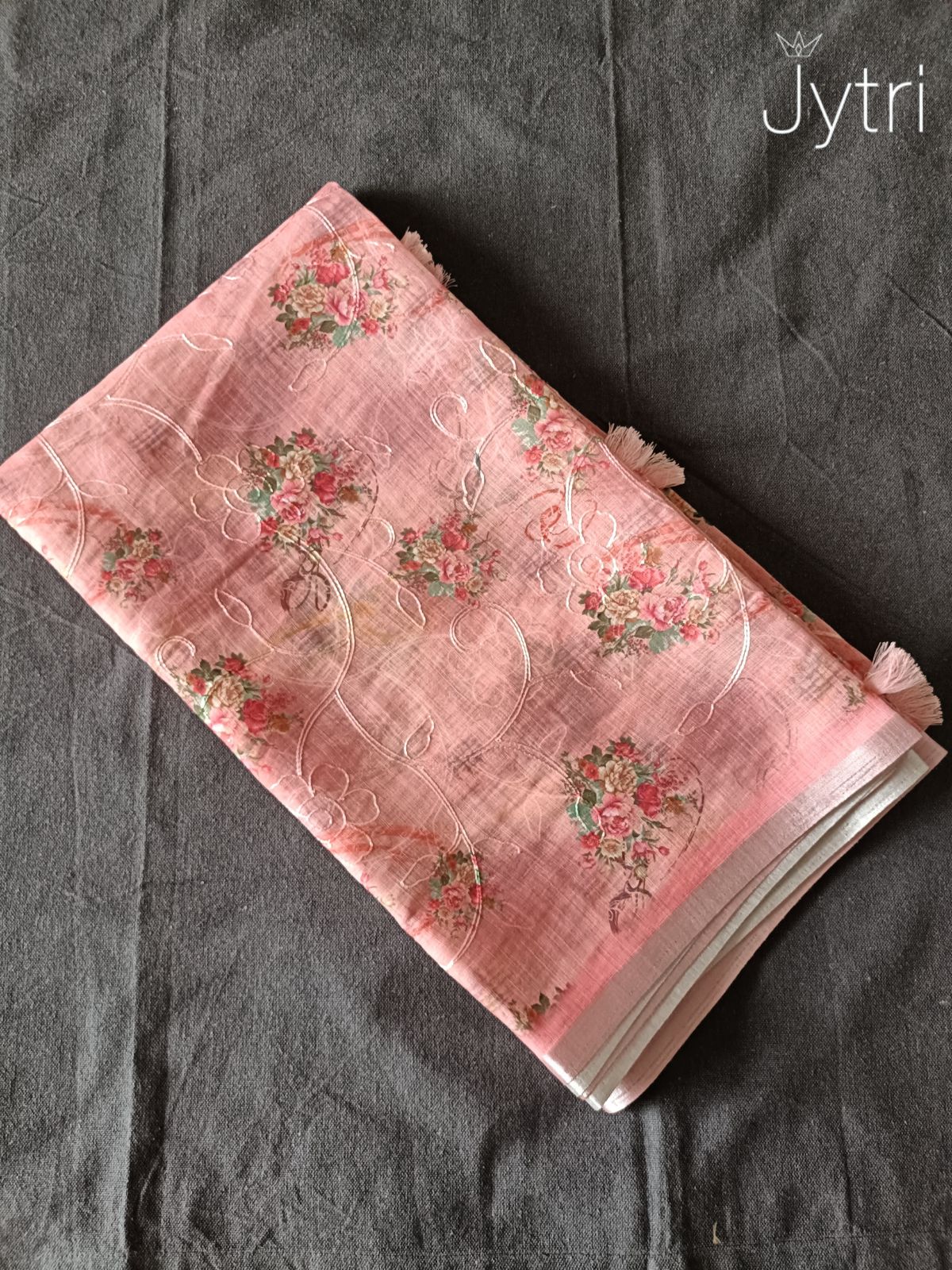 Parrot Pink Silver Zari Border Saree