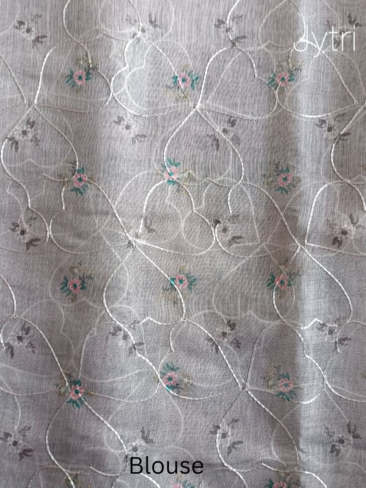 Pastel Grey Linen Cotton Saree Blouse Piece