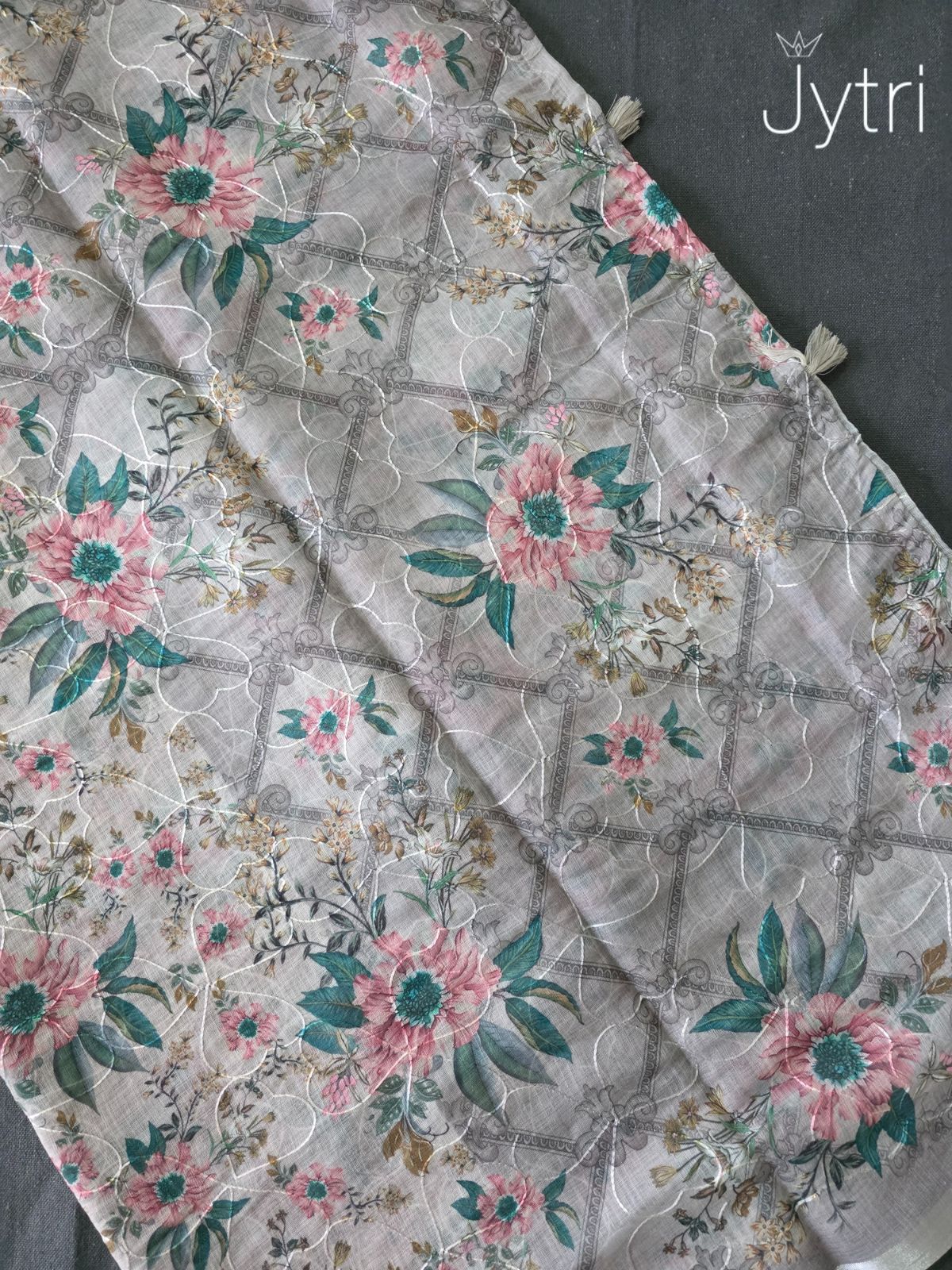 Pastel Grey Linen Cotton Saree