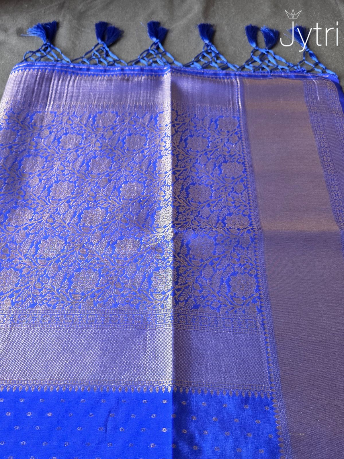 Royal Blue Saree with Zari Pallu and Buttas