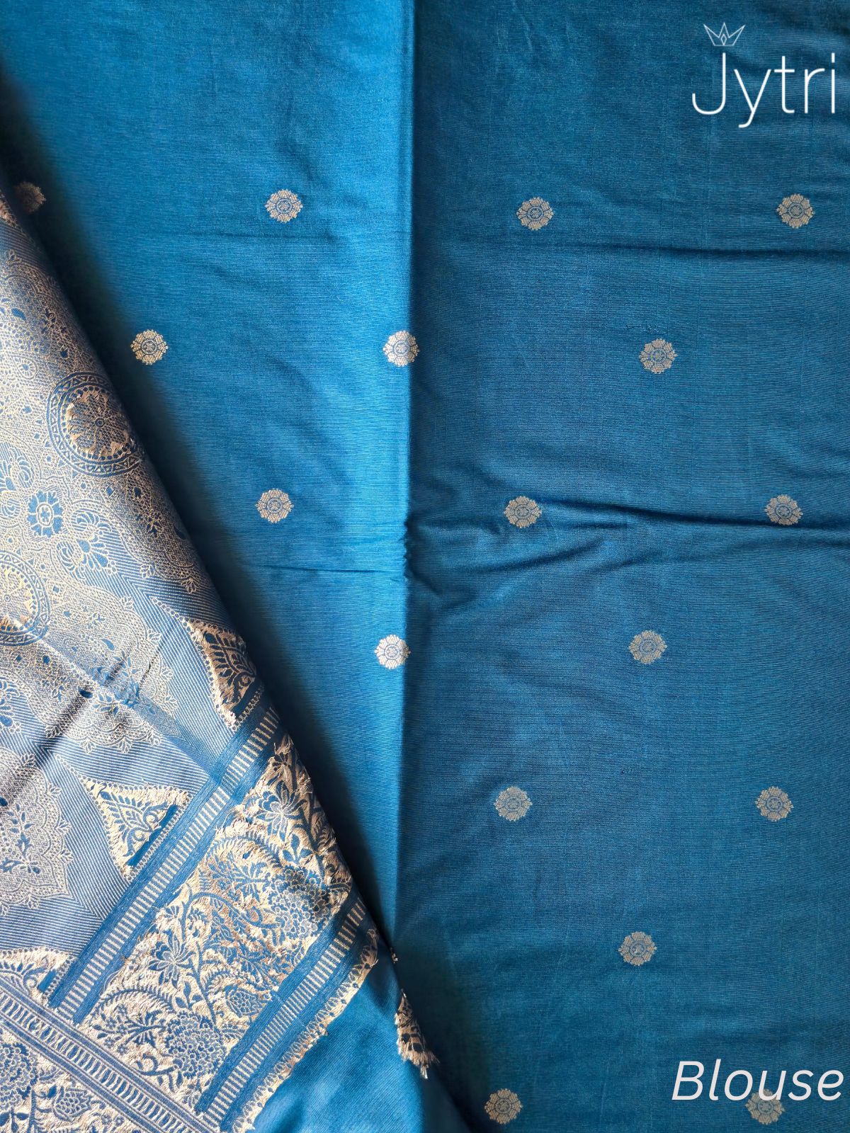 Steel Blue Blouse Piece with Butta Work