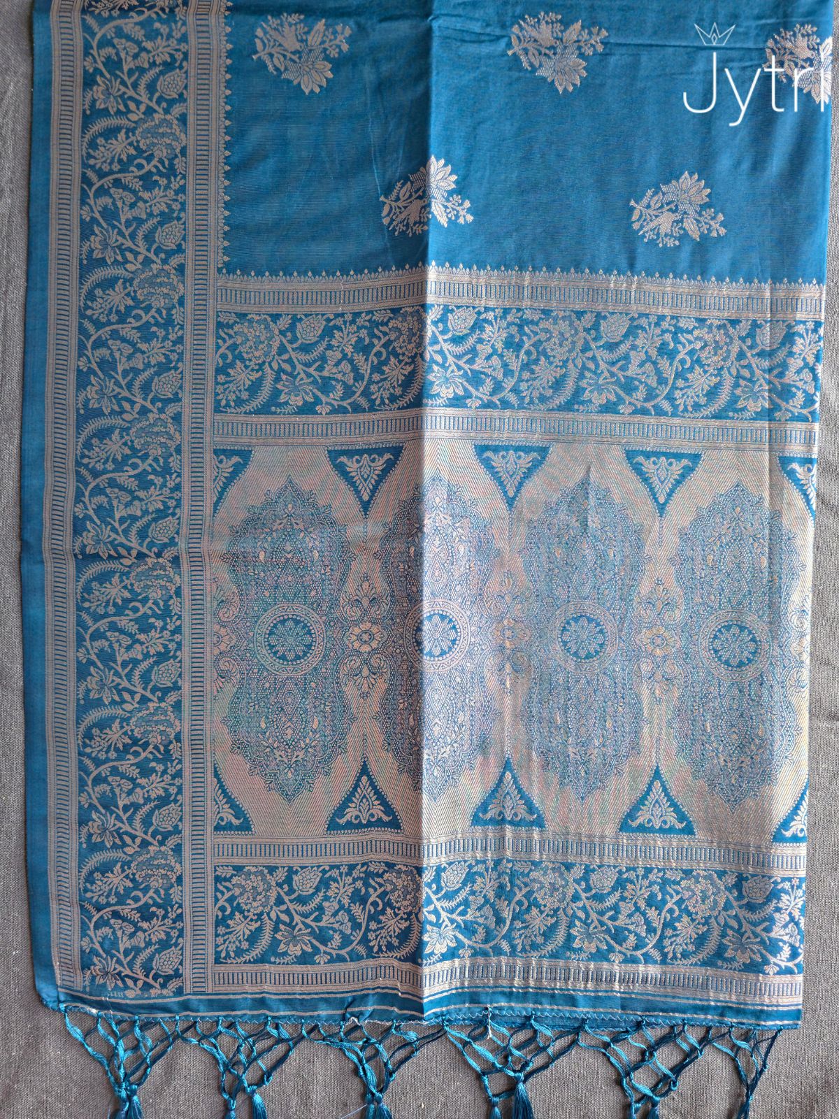 Steel Blue Saree with Silver Zari Work