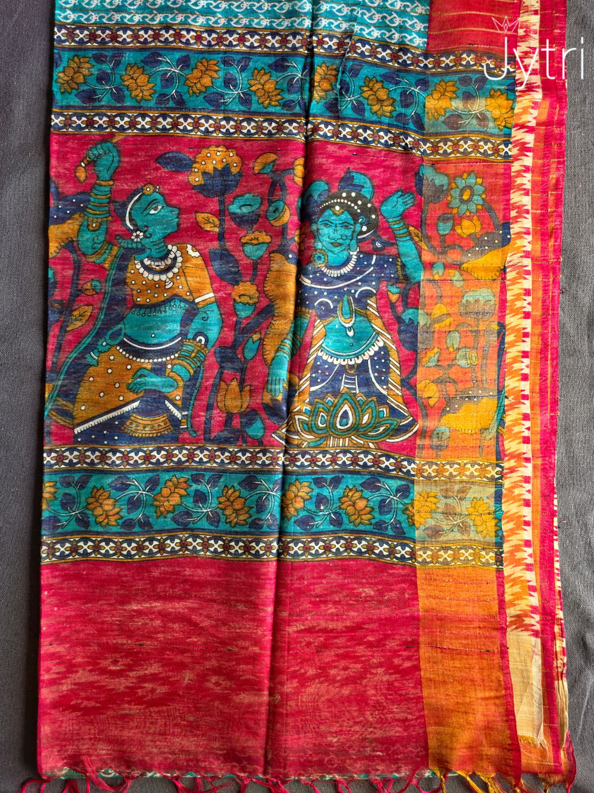 Teal Green Saree with Kalamkari Pallu