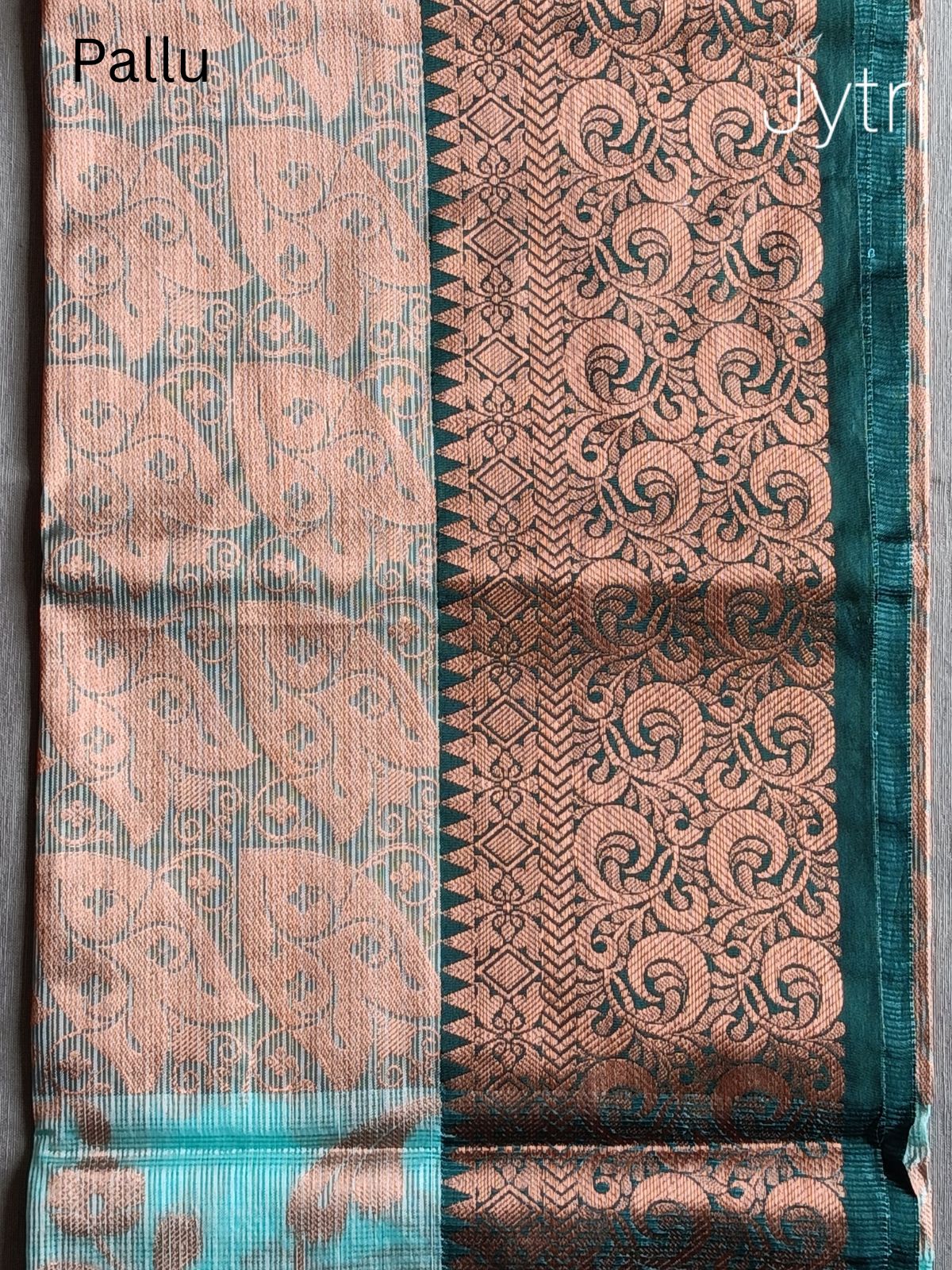 Turquoise Green Manipuri Cotton Saree Pallu