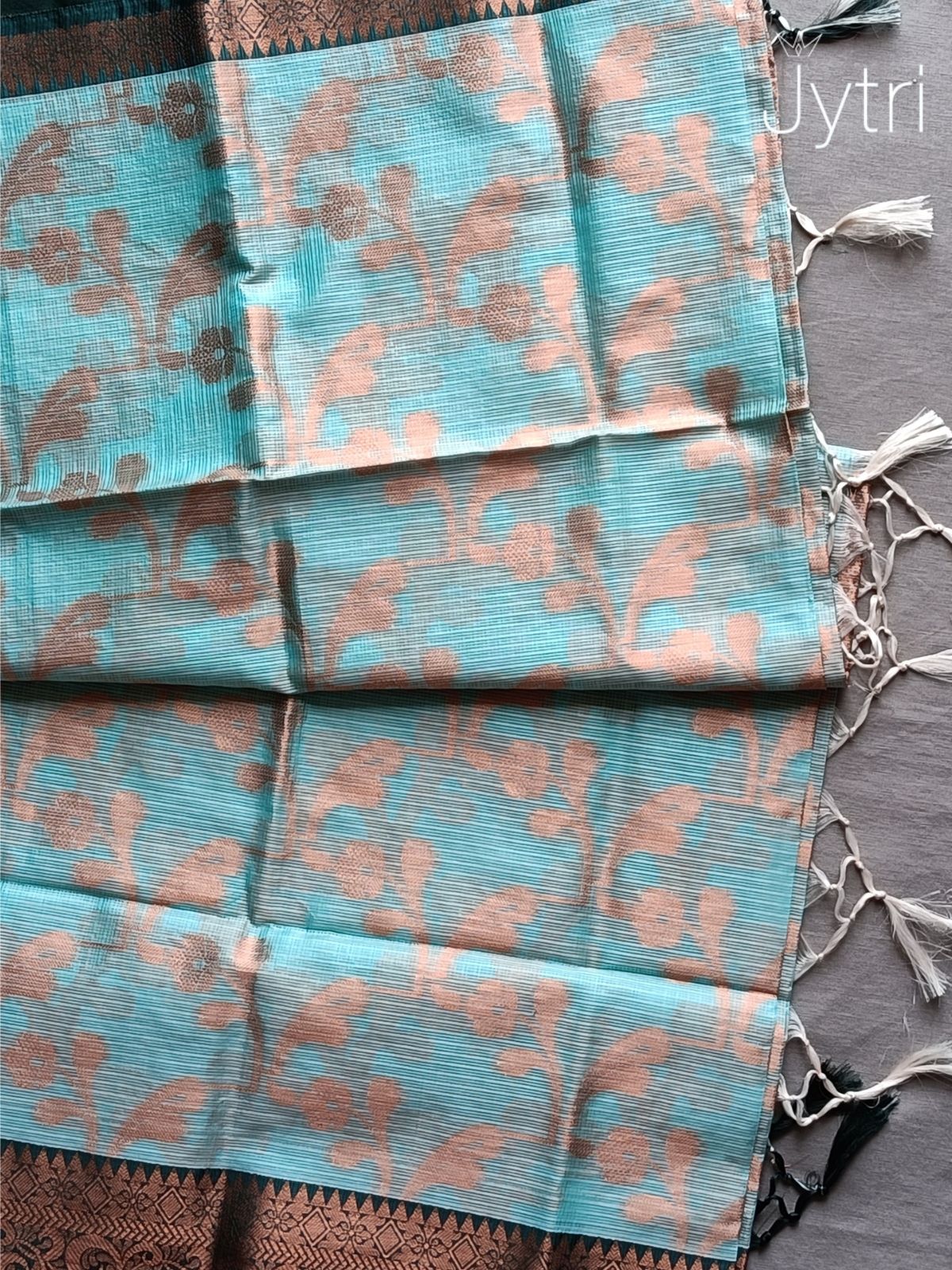 Turquoise Green Saree with Copper Zari Work