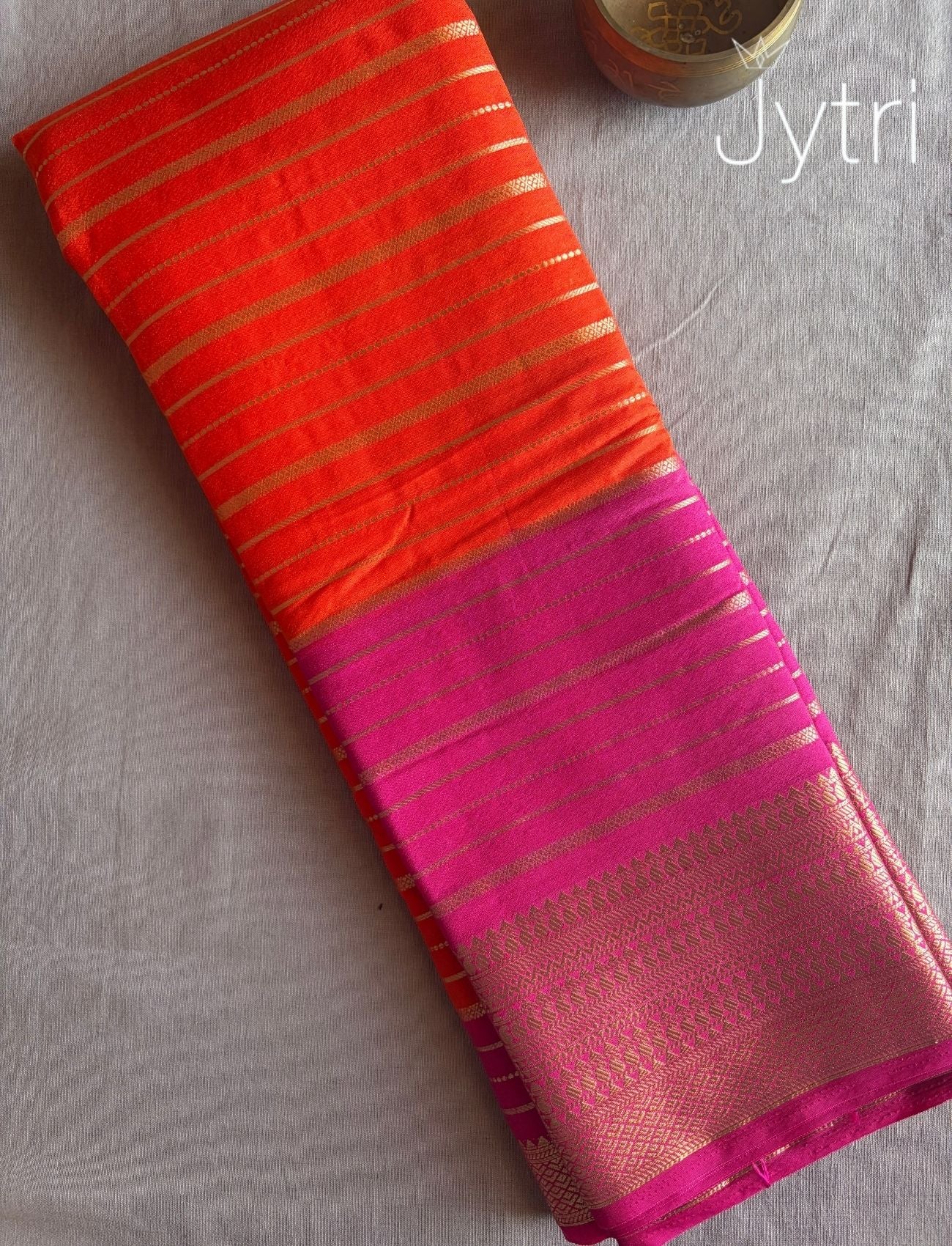 Orange and Pink Saree with Zari Border