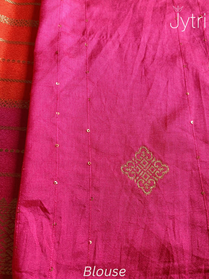 Orange and Pink Crepe Georgette Saree