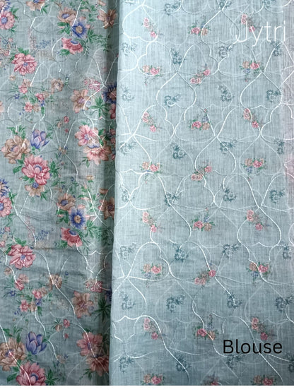 Pastel Green Silver Zari Border Linen Cotton Saree