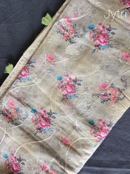 Pastel Yellow Silver Zari Border Linen Cotton Saree