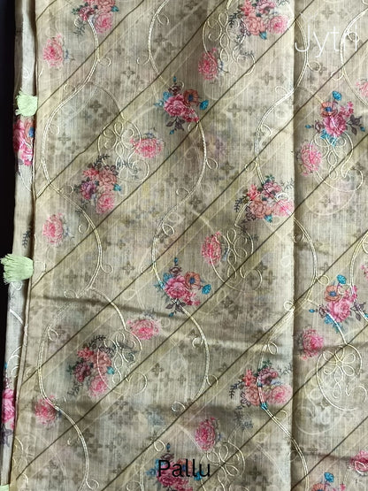 Pastel Yellow Silver Zari Border Linen Cotton Saree