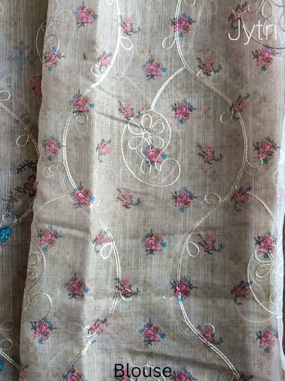 Pastel Yellow Silver Zari Border Linen Cotton Saree
