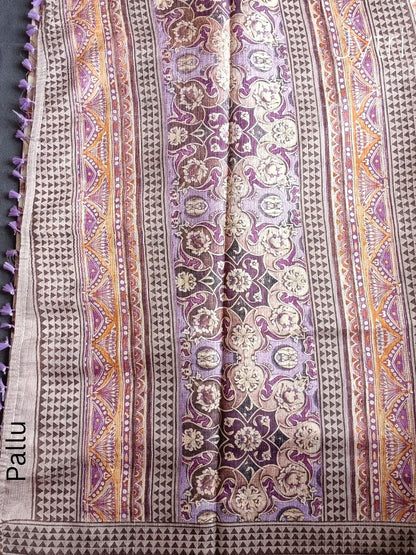 Off White Jute Cotton Saree with Lavender Tassels