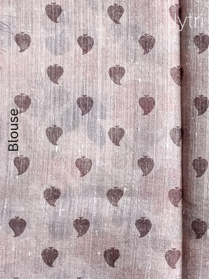 Off White Jute Cotton Saree with Lavender Tassels