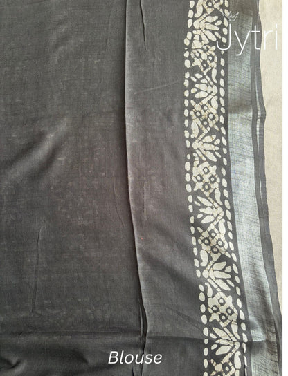 Black Saree with Batik Prints