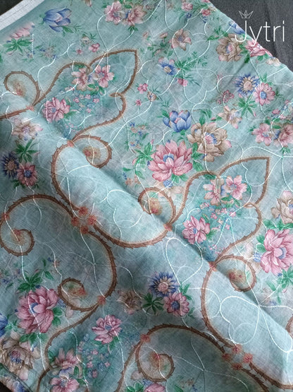 Pastel Green Silver Zari Border Linen Cotton Saree