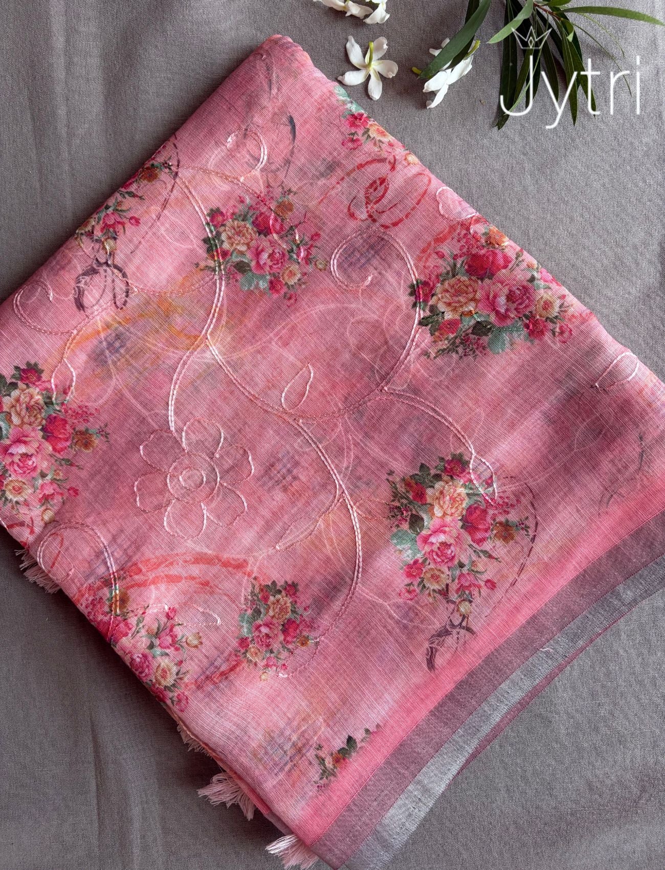 Parrot Pink Linen Cotton Saree