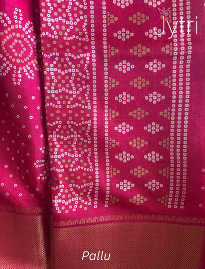 Bandhani Print Saree Dark Pink