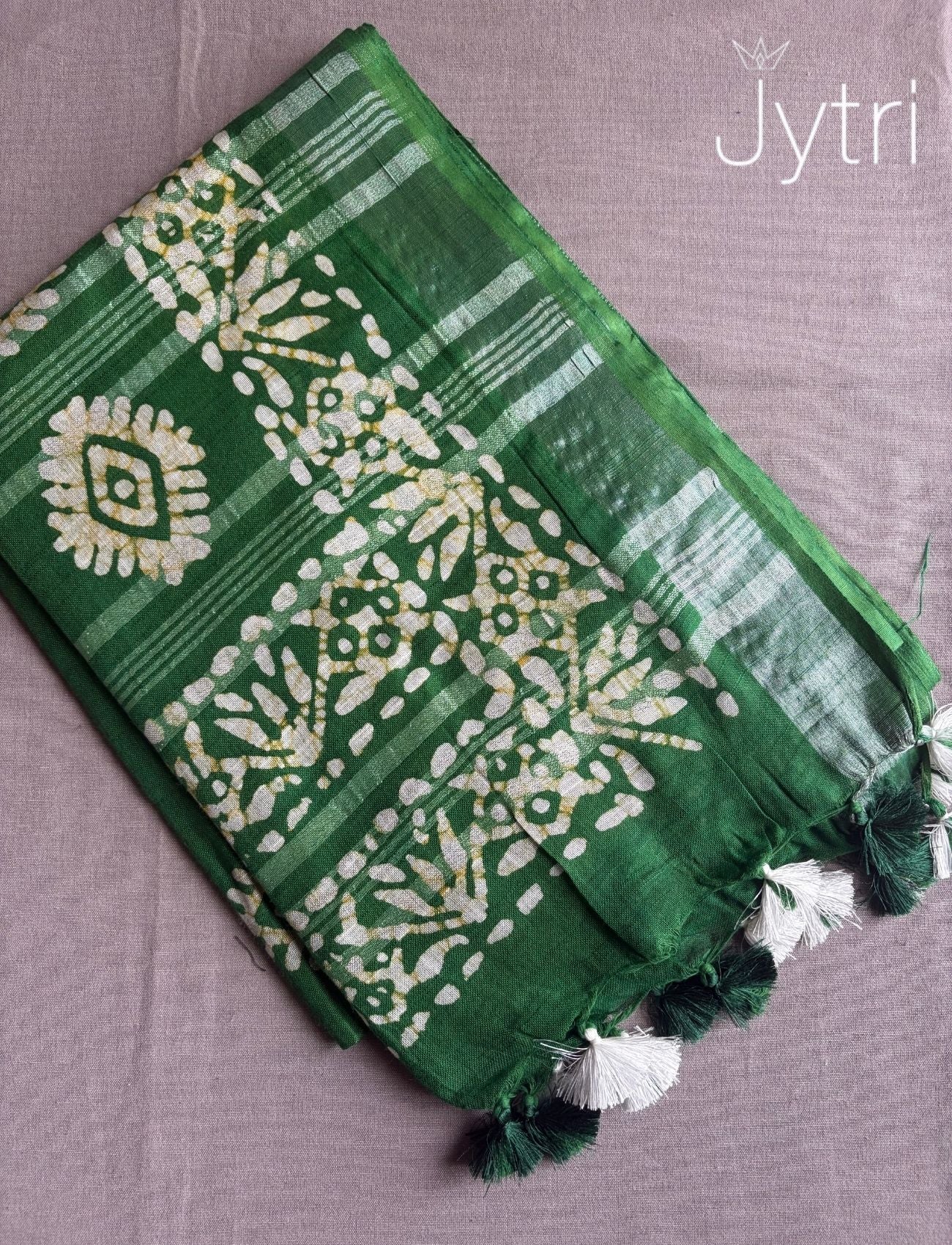 Batik Print Saree Forest Green