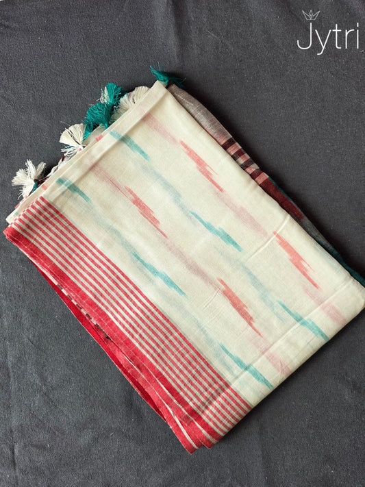 Bhagalpuri Ikkat Saree Off White