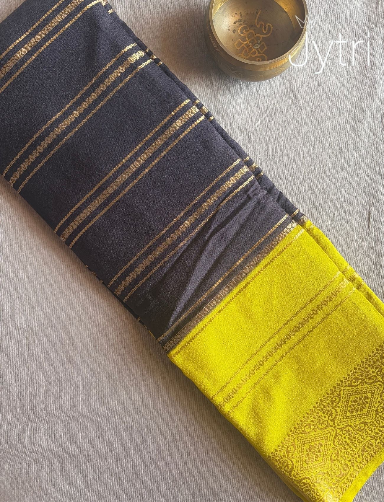 Black and Citrine Yellow Saree
