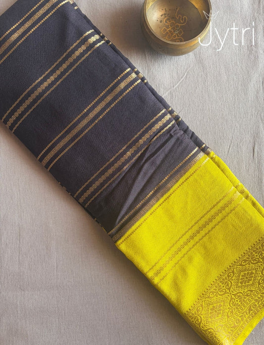 Black and Citrine Yellow Saree