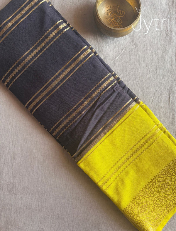 Black and Citrine Yellow Saree