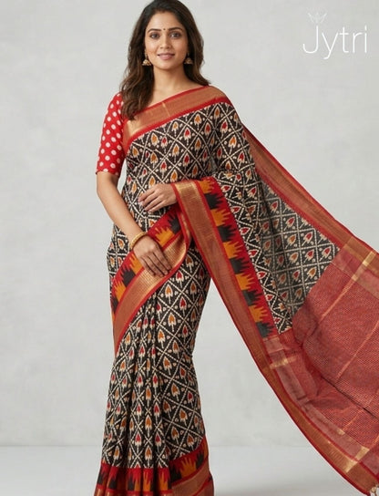 Black-and-red-ikat-print-saree