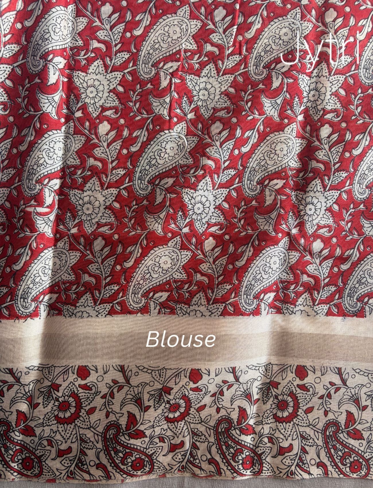 Black Art Print Saree with Red Blouse