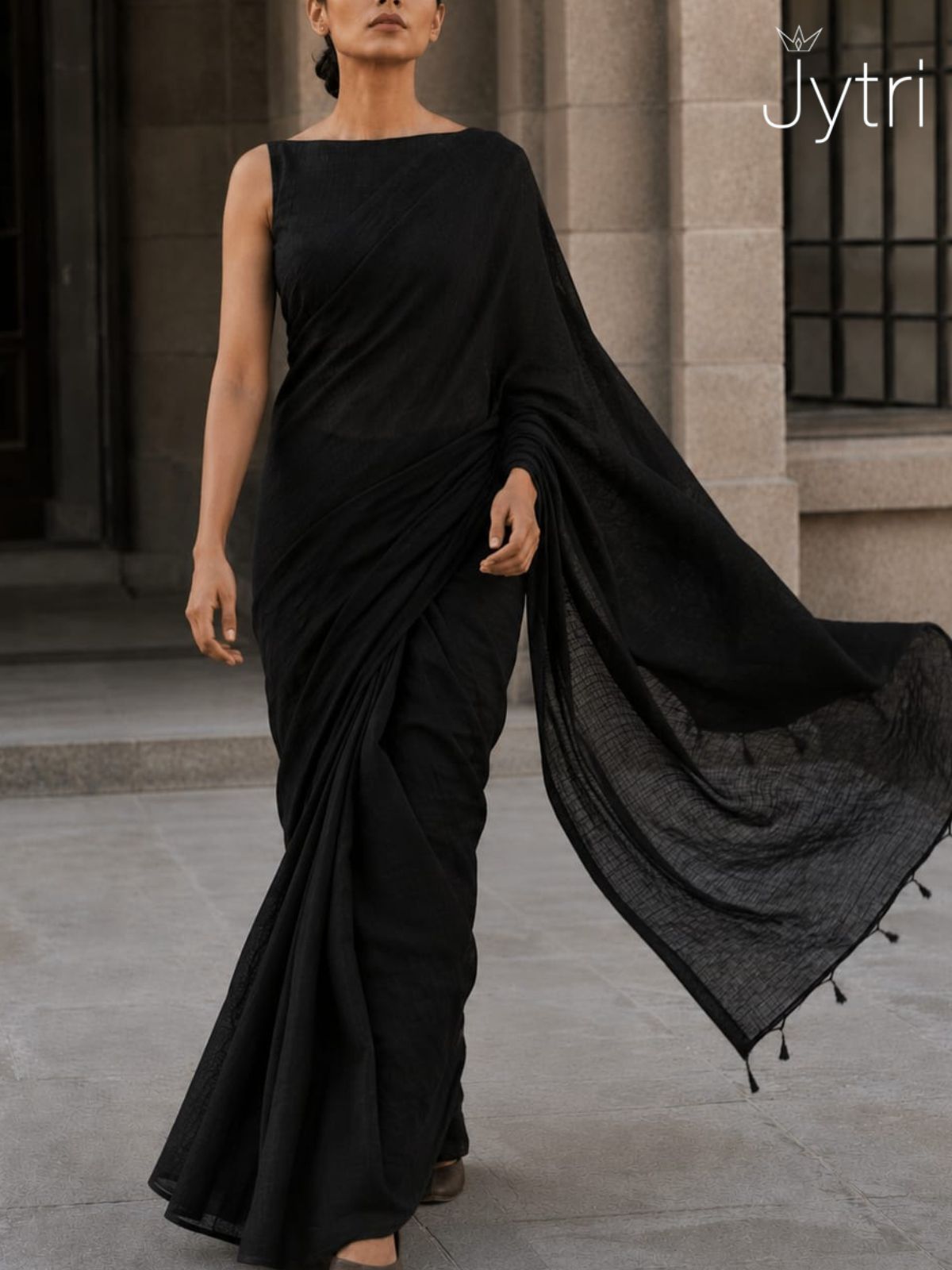 Black Plain Cotton Saree